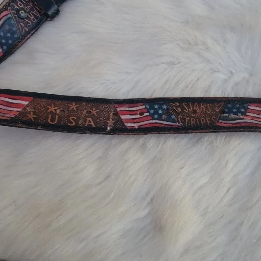 American heroes USA stars and stripes leather belt  Sz Large patriotic pow mia